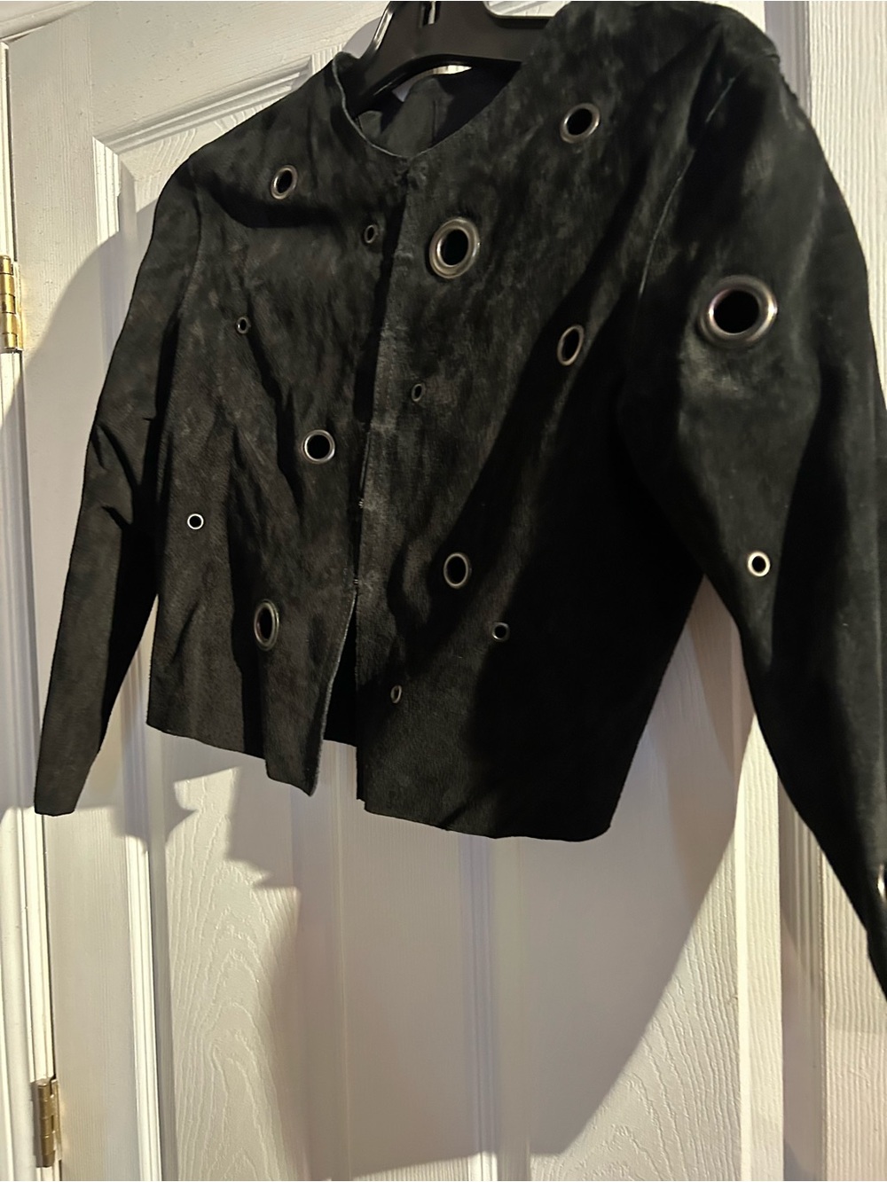 Black Suede Eyelet-Accent Cropped Jacket - Women